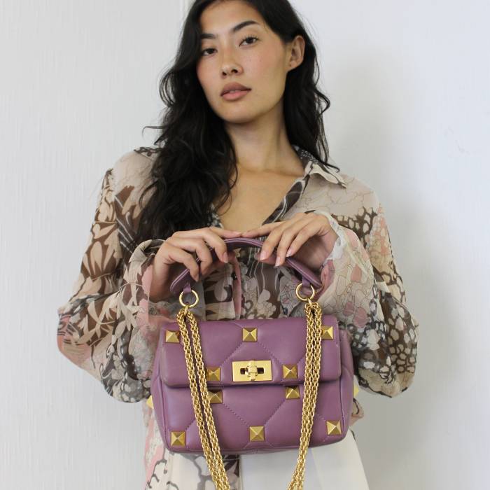 Sac Roman Stud en cuir violet Valentino