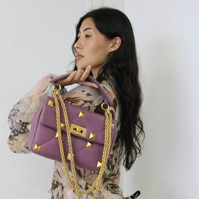 Sac Roman Stud en cuir violet Valentino