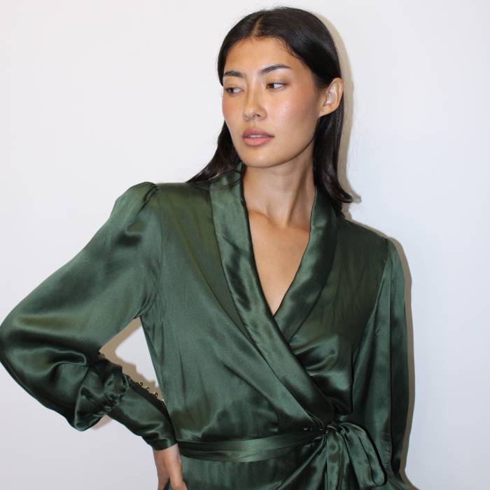Robe portefeuille en soie verte Zimmermann