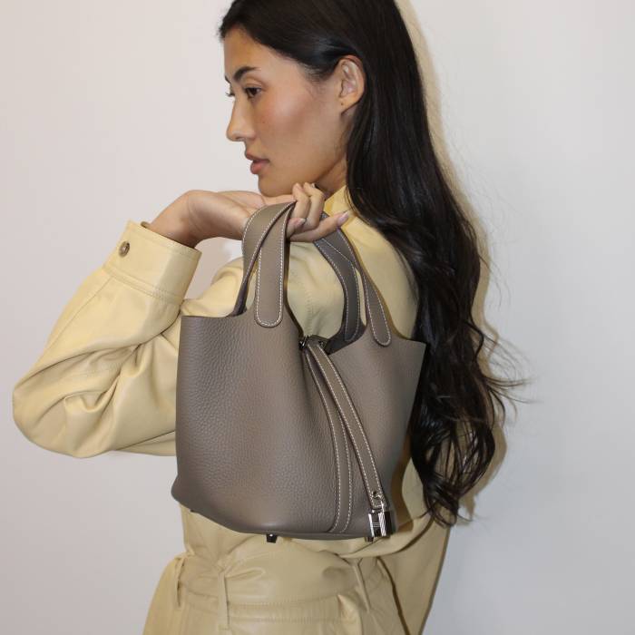 Sac Picotin 18 en cuir Clémence Étoupe Hermès