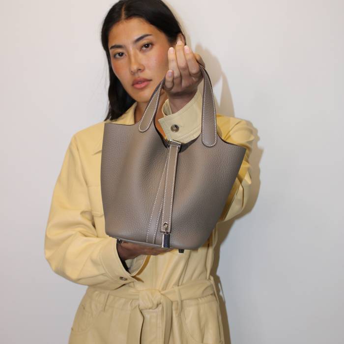 Sac Picotin 18 en cuir Clémence Étoupe Hermès