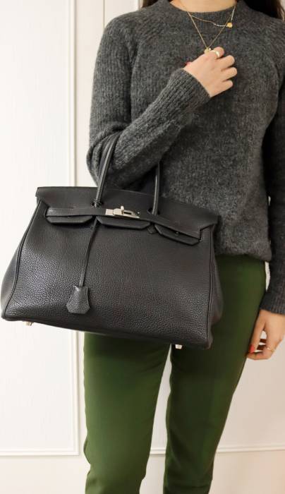 Hermès Birkin 35 Tasche aus schwarzem Togo-Leder Hermès