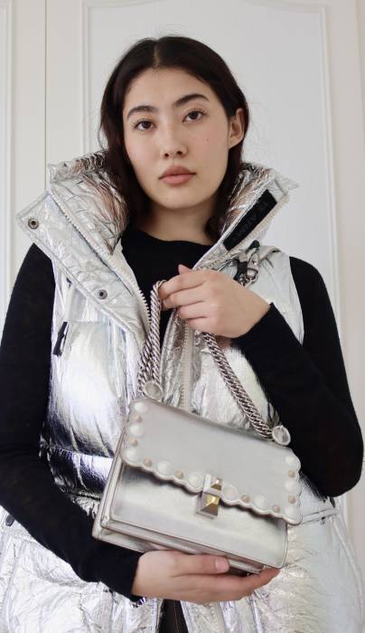 Silver leather crossbody bag Fendi