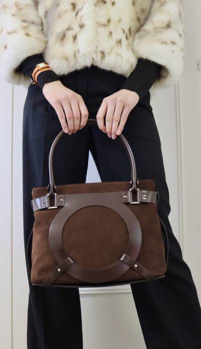 Brown suede and leather bag Salvatore Ferragamo