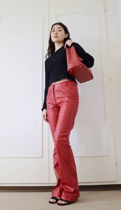 Pantalon en cuir rouge Dior