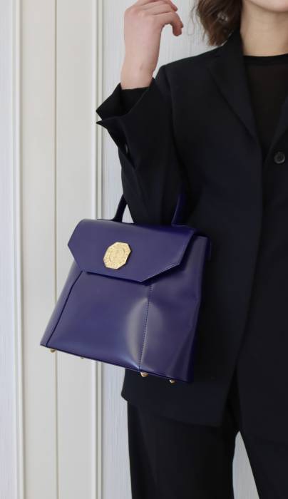 Purple blue bag with gold jewelry Yves Saint Laurent