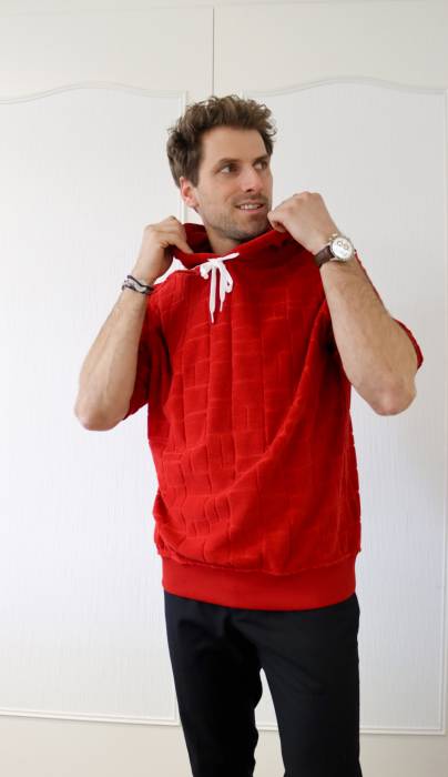 Tee-shirt à capuche en coton rouge Hermès
