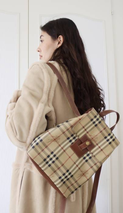 Beige and brown backpack Burberry