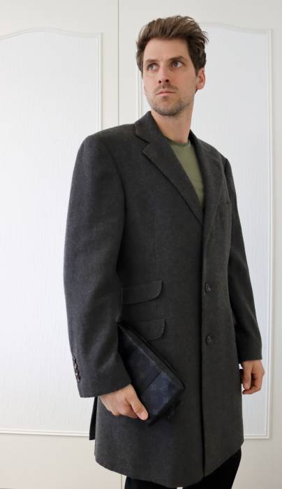 Dark grey long coat in wool Brunello Cucinelli