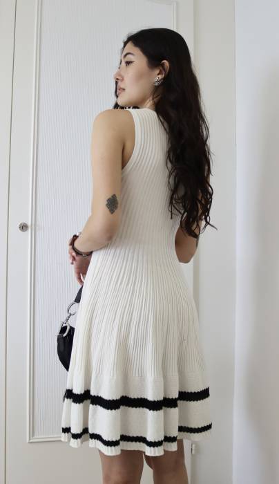 White dress with black stripes Chanel