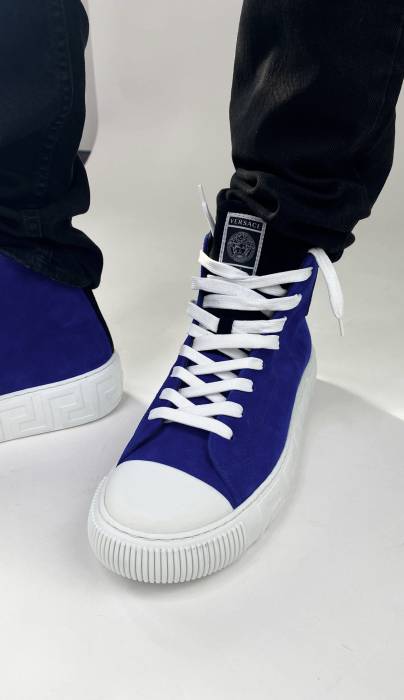 Blue suede sneakers Versace
