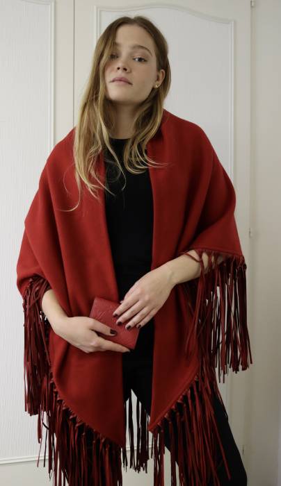 Cashmere and red leather shawl Hermès
