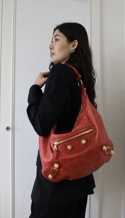Red leather handbag Balenciaga