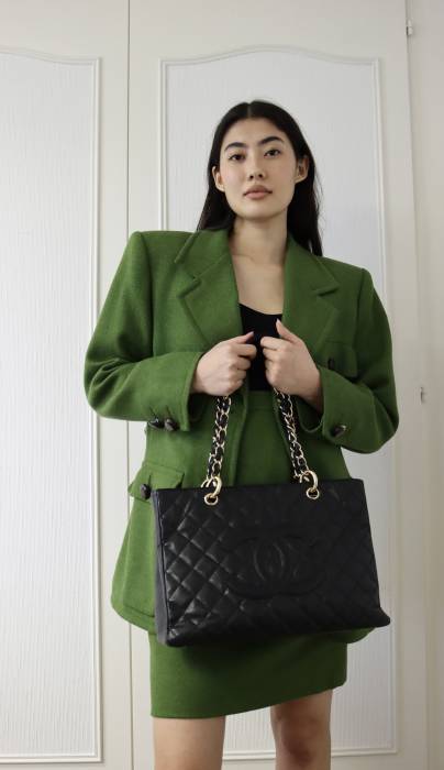 Cabas-Tasche aus genarbtem Leder schwarz Chanel