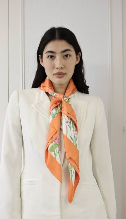 Orange silk scarf with flowers and butterflies Salvatore Ferragamo