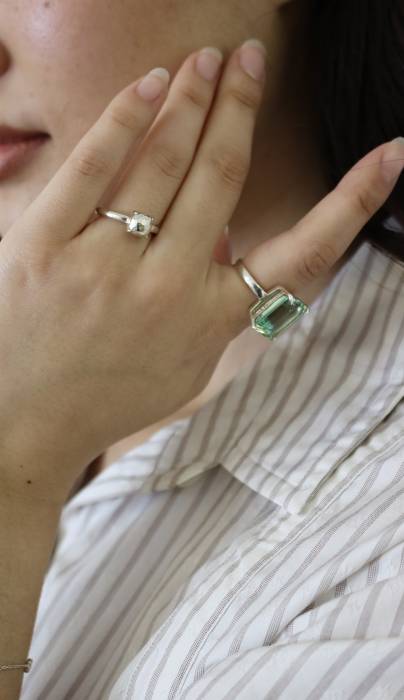 Silver ring with light green quartz stone Tiffany & Co