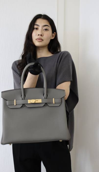 Birkin Bag 30 aus Togo-Leder Grau Meyer Hermès