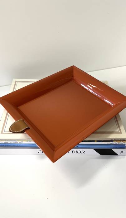 Orange lacquered wood pocket tray Hermès