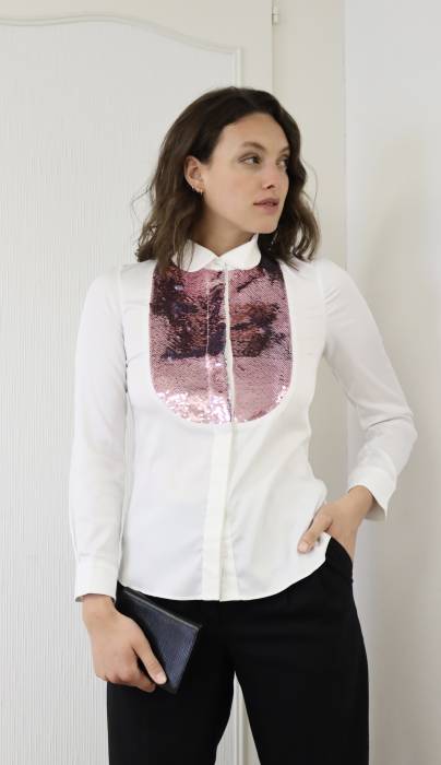 White shirt with pink sequin front panel Amlège
