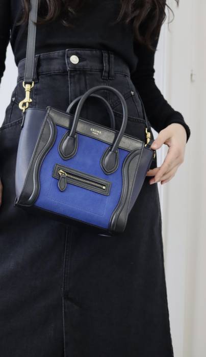 Petit sac Luggage en cuir bi-matière bleu et noir Celine