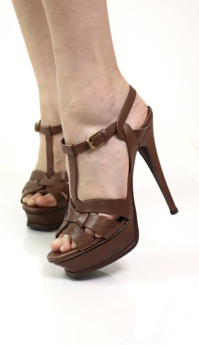Tribute sandals in brown leather Yves Saint Laurent