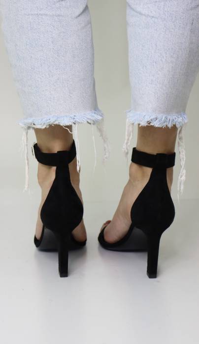 Sandales à talon en daim noir Yves Saint Laurent