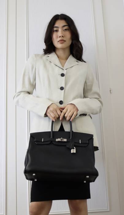 Birkin Bag 35 aus schwarzem Togo-Leder Hermès