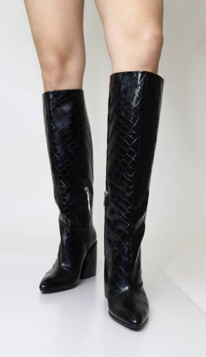 Schwarze Stiefel aus geprägtem Krokodil-Leder Chloé
