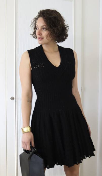 Schwarzes Kleid aus Wolle mit Lochmuster Alaïa