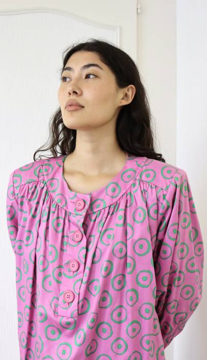 Pink mid-length dress with green motifs Yves Saint Laurent