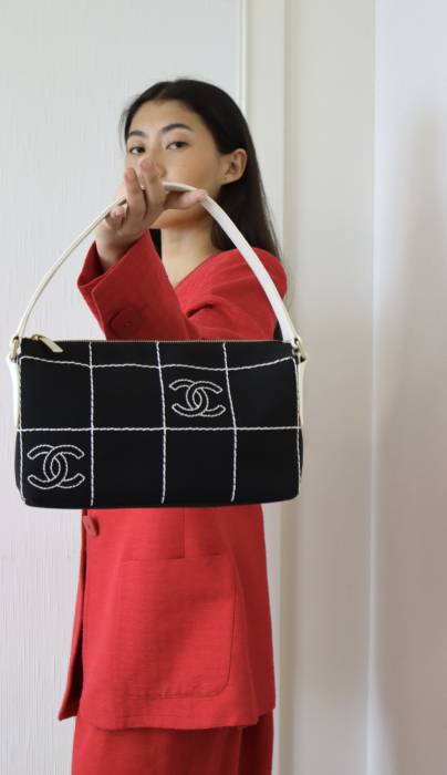 Black and white fabric bag Chanel