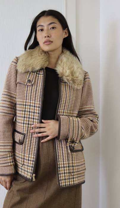 Wool jacket with faux fur collar Tory Burch