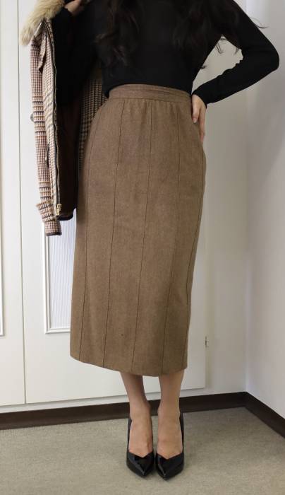 Jupe longue en laine marron Dior