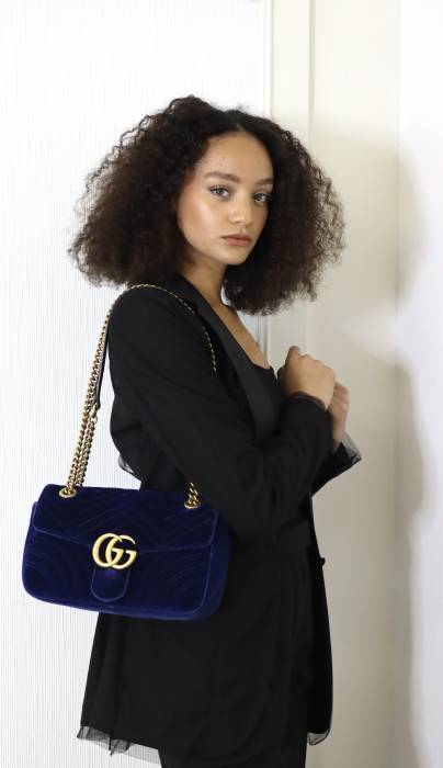 Marmont bag in blue velvet Gucci