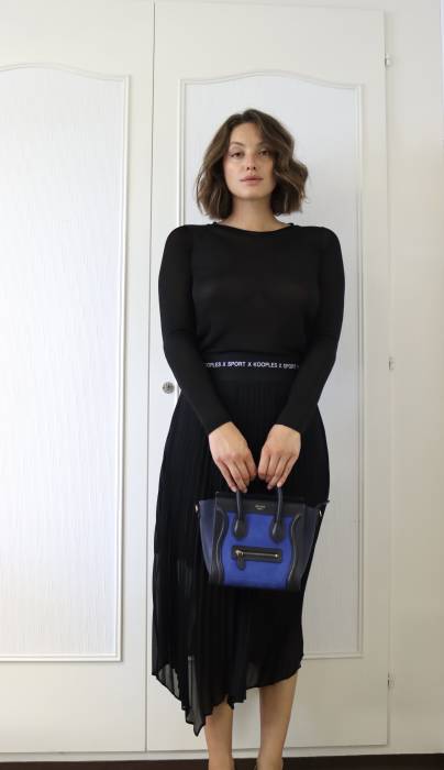 Kleine Luggage-Tasche aus blauem und schwarzem Bi-Material-Leder Celine