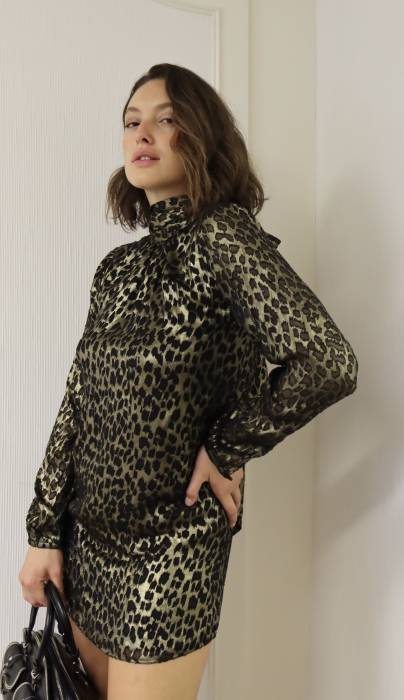 Robe léopard noire et dorée Yves Saint Laurent