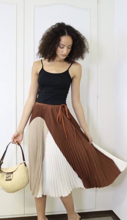 Brown, beige and white pleated skirt Agnona