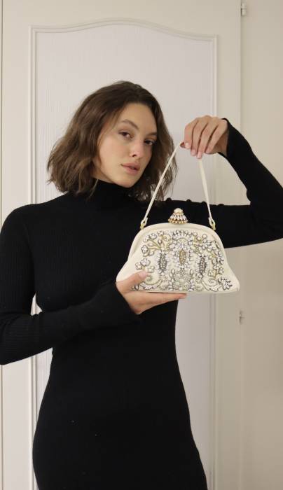 White beaded bag with crystals Valentino