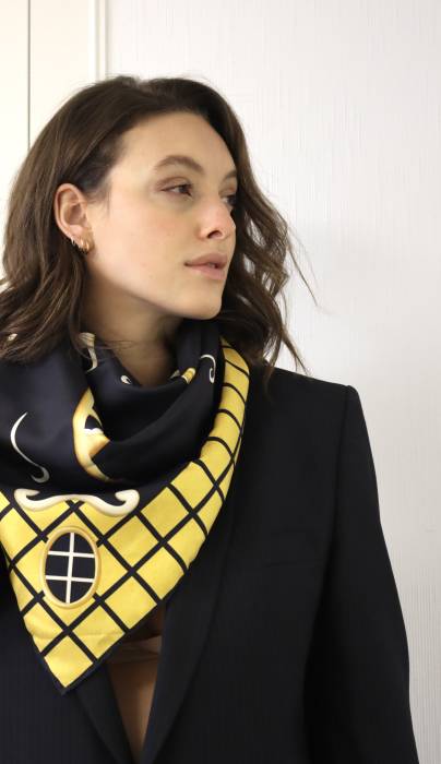 Black and gold silk scarf Bulgari