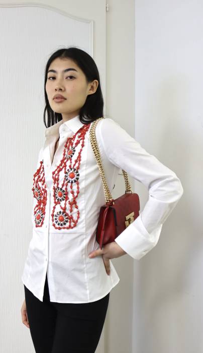 White cotton shirt with red beads Valentino