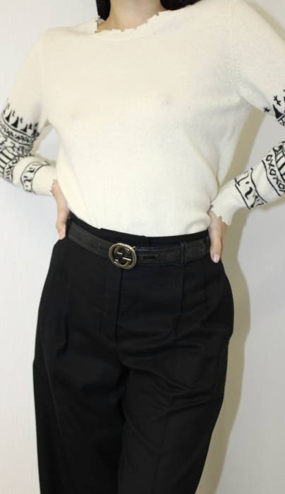 Black leather and fabric belt Gucci