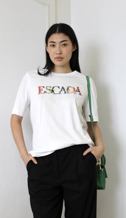 White T-shirt with colorful lettering Escada