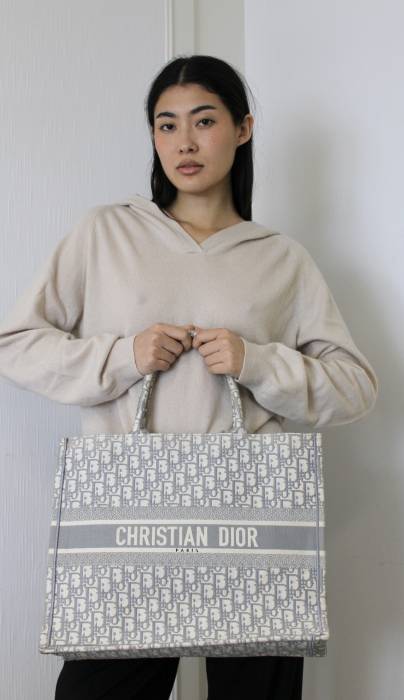 Grey and white canvas tote bag Dior