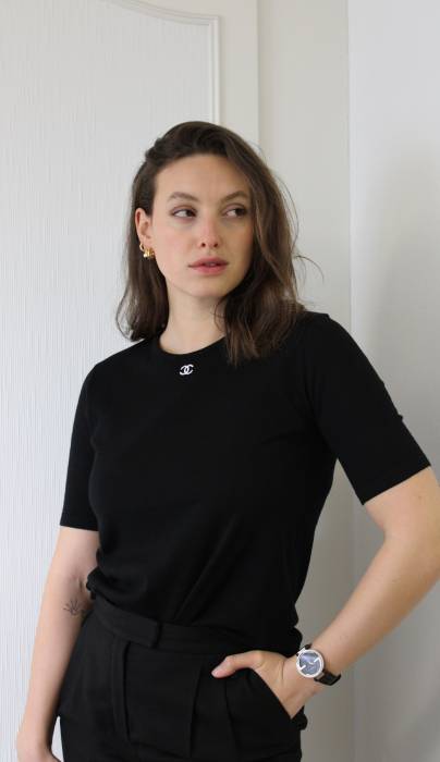 Schwarzes T-Shirt aus Wolle und Baumwolle Chanel