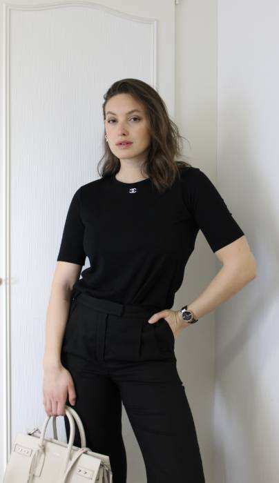 T-shirt en laine et coton noir Chanel