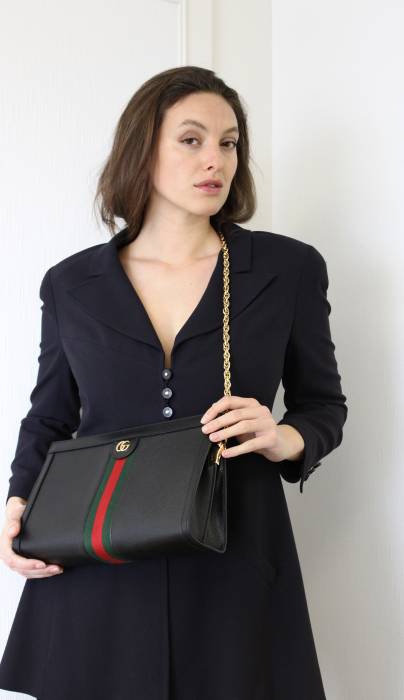 Black grained leather bag Gucci