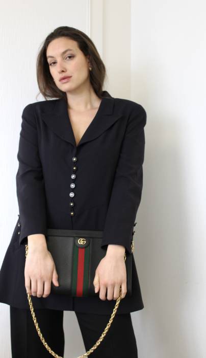 Tasche aus schwarzem, genarbtem Leder Gucci