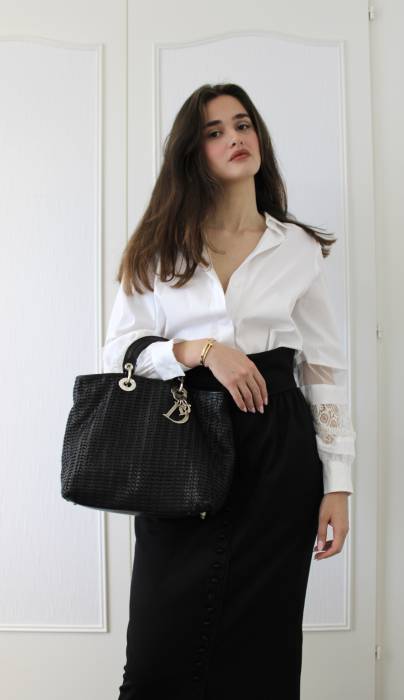 Lady Soft Handtasche schwarz aus geflochtenem Leder Dior