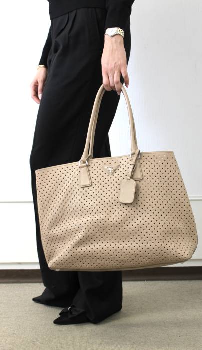 Beige leather and suede tote bag Prada
