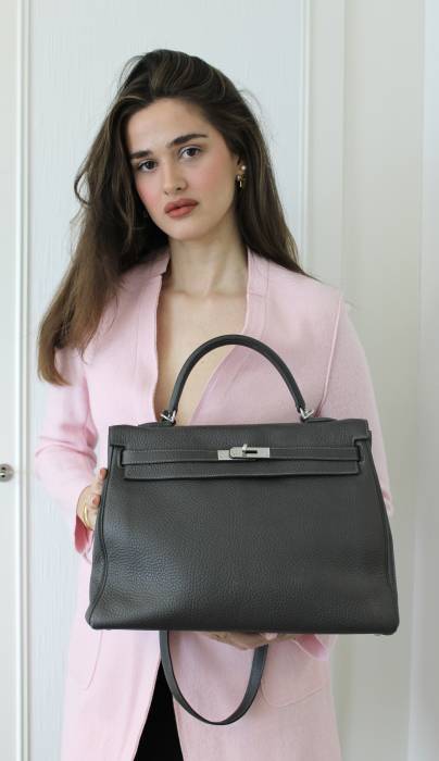 Kelly Bag 35 Zinngrau aus Leder Hermès